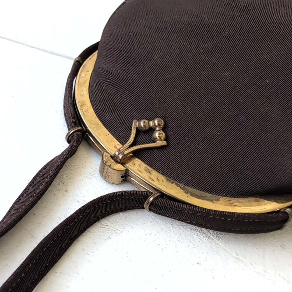 Vintage Mel-Ton brown fabric handbag/purse with gold tone metal frame - Picture 10 of 13